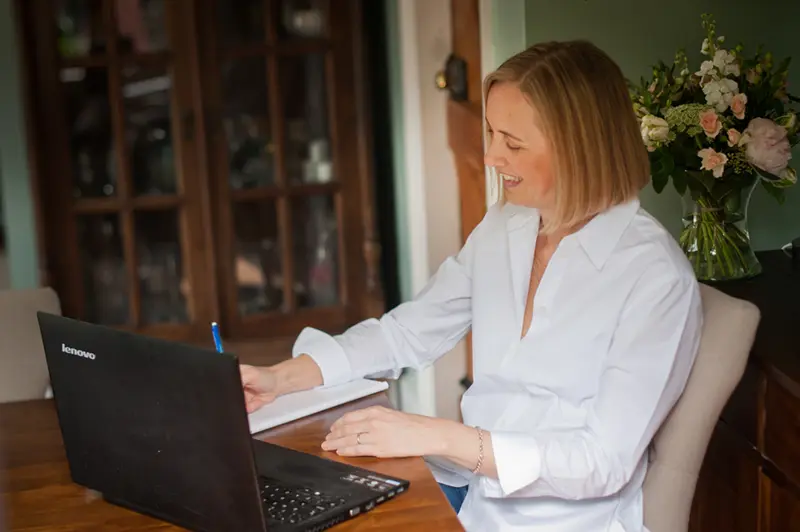 Frances Cushway providing 1:1 career coaching on her computer