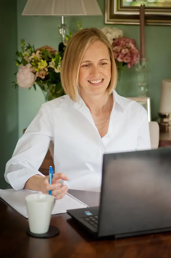 Frances Cushway at her computer